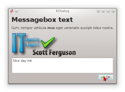 Picture of using the Textinput Kdialog